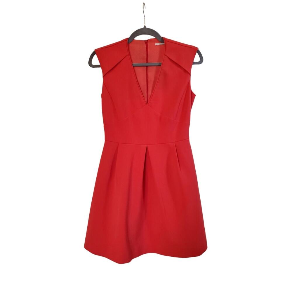 IKKS Women Coral Pink French Sleeveless Fitted A-Line Mini Dress Size 36 (Small)